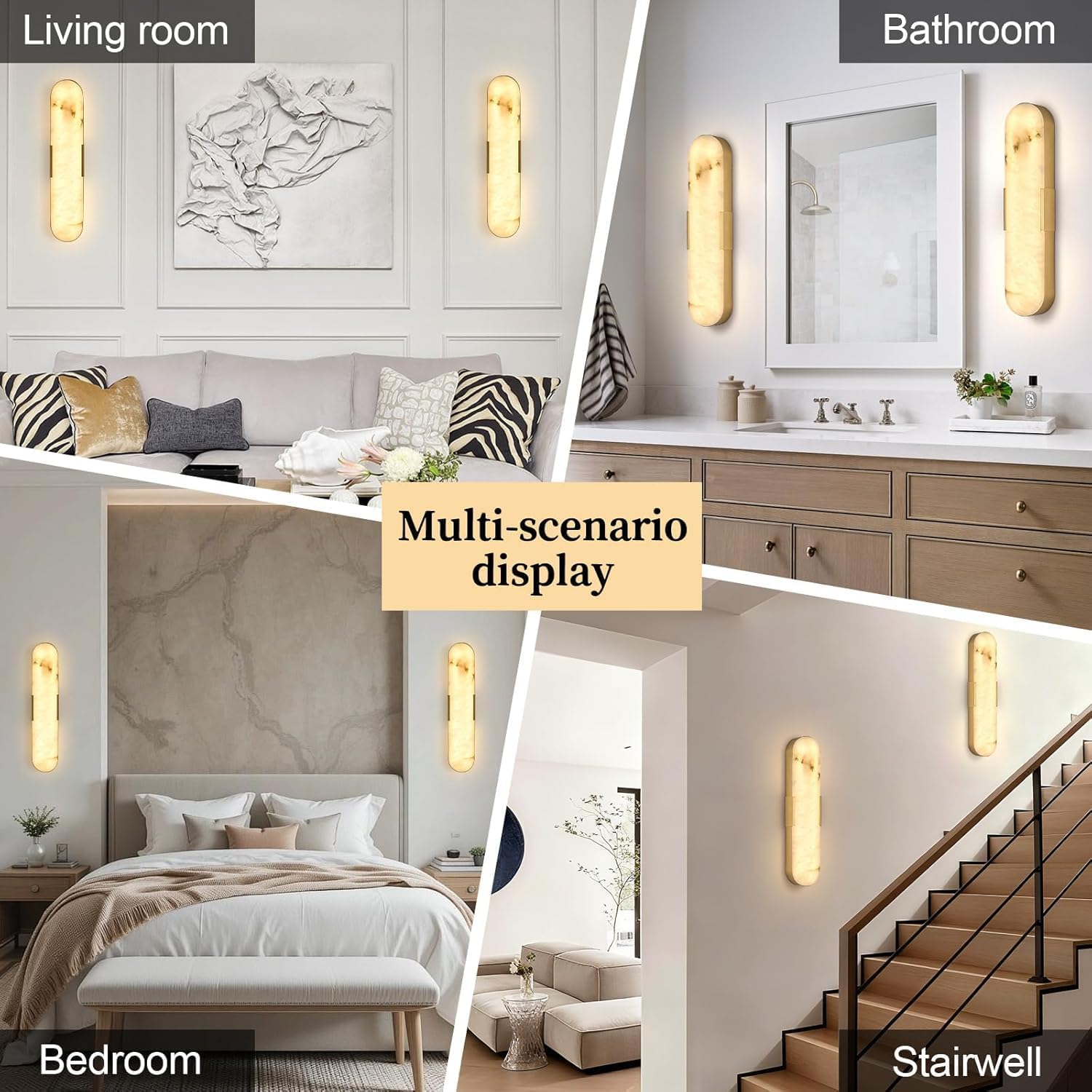 Modern LED Wall Sconce, 19.7' Alabaster Wall Light with 3 Color Gold 4Pcs | 3cct Spanish Alabaster Suitable For Bedrooms, Wall Murals And Headboards