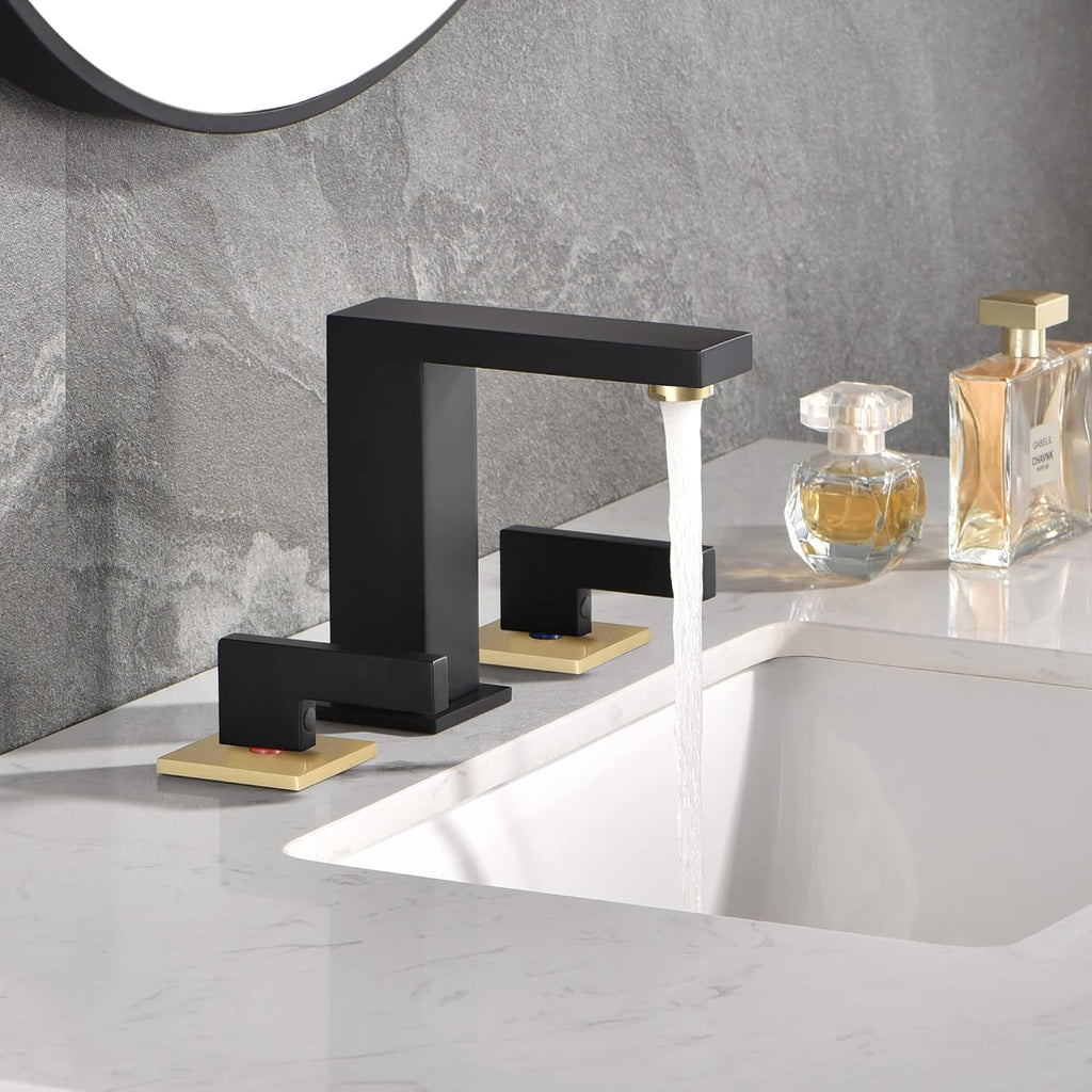sumerain Widespread 8 inch Bathroom Faucet, Black Bathroom Sink Faucet, 3 Hole Bathroom Faucet