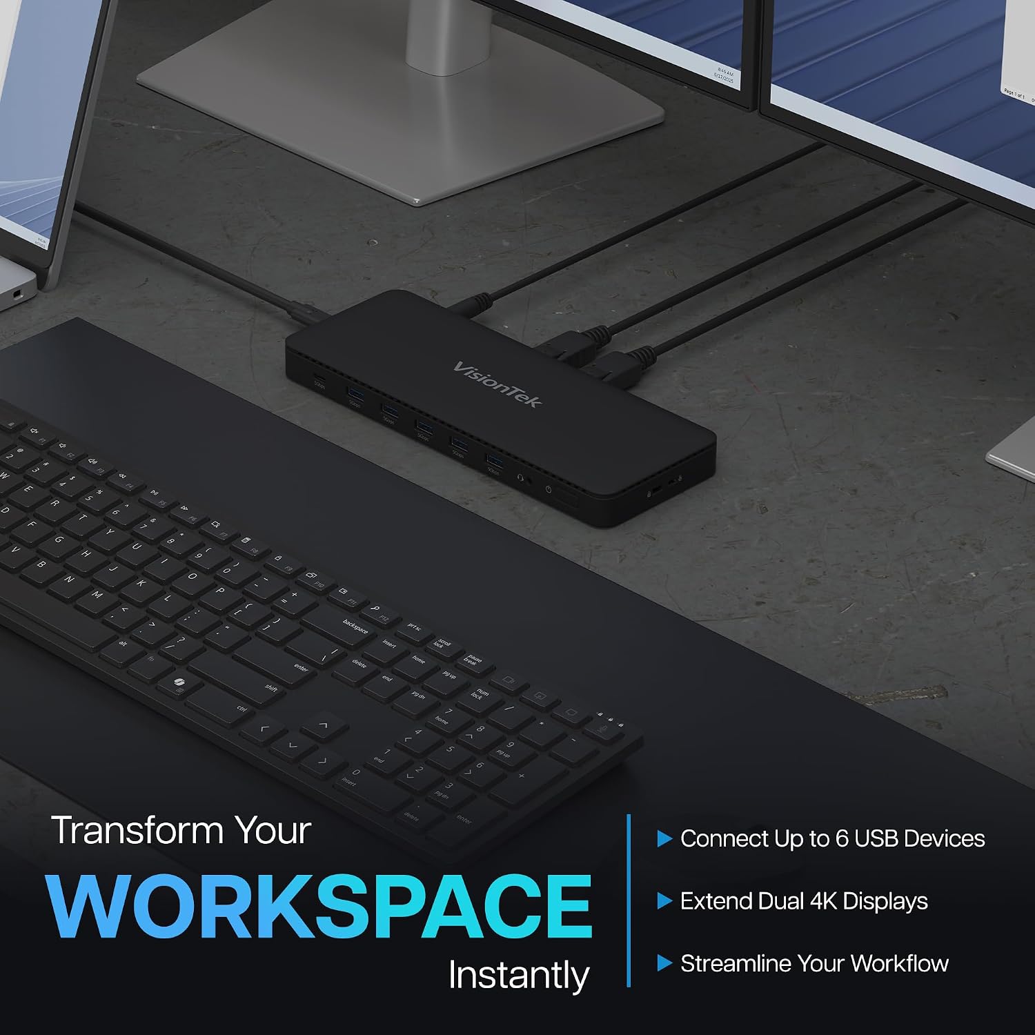 VisionTek VT4600DL Universal Dual 4K Docking Station 100W Charging (USB-A, USB-C)