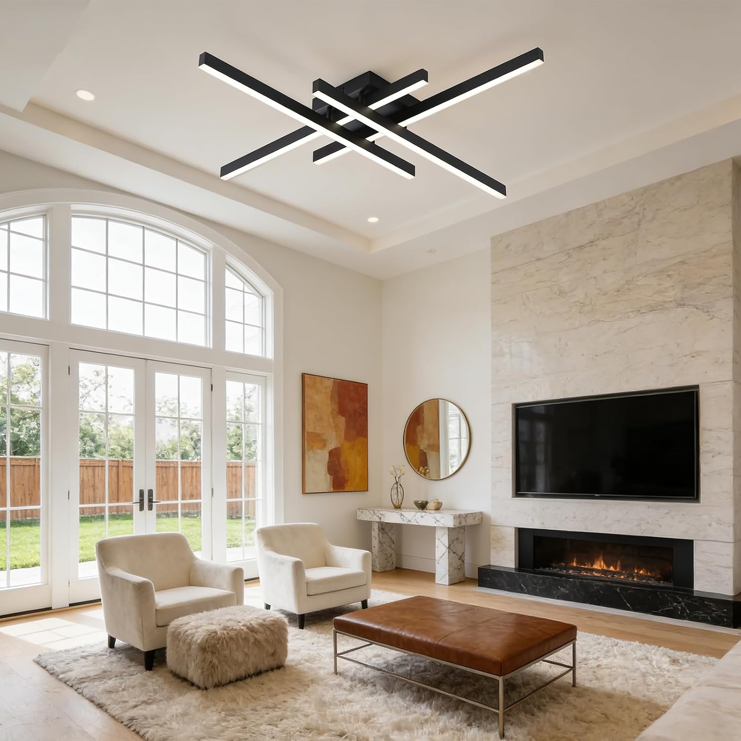 Semi Flush Mount Modern Light Fixture,35.4' Modern LED Ceiling Lights Fixture,for Hallway,Entrance,Cafe,Living Room,Bedroom,Corridor,Porch,Passage Light Fixtures (Black (4-Lights))