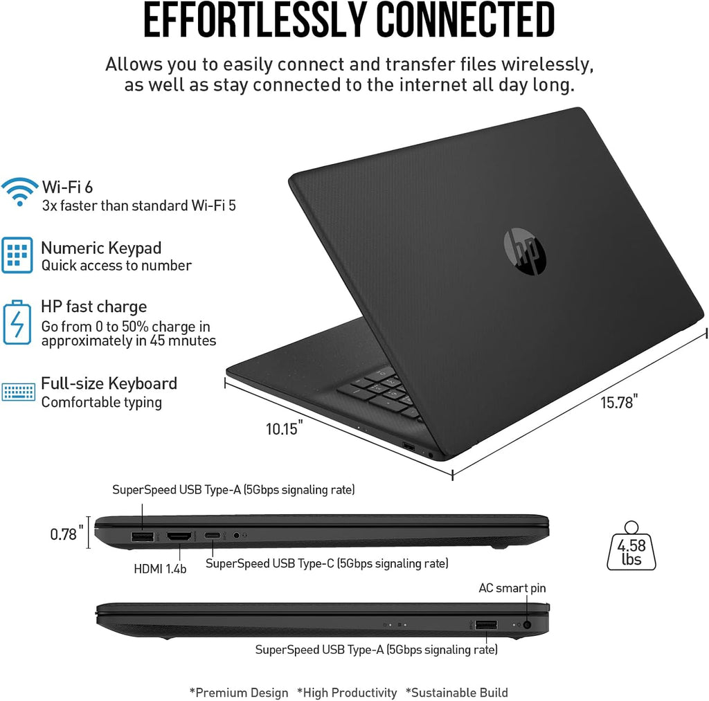 HP 17 Inch Laptop Computer, FHD+ IPS 17.3 Laptop, Intel 10-Core i5, 16GB RAM 1TB SSD, Windows 11, Wi-Fi 6, 10-Key Number Pad, HDMI USB-C