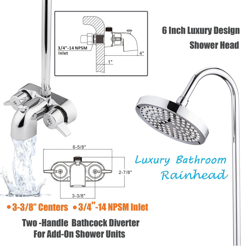Clawfoot Tub Shower Kit, Add On Shower Units With Bathcock Diverter Faucet and 48' X 27' Rectangular Claw foot Tub Shower Curtain Rod Kit,Claw foot Tub Shower Faucet Set,Chrome Plated