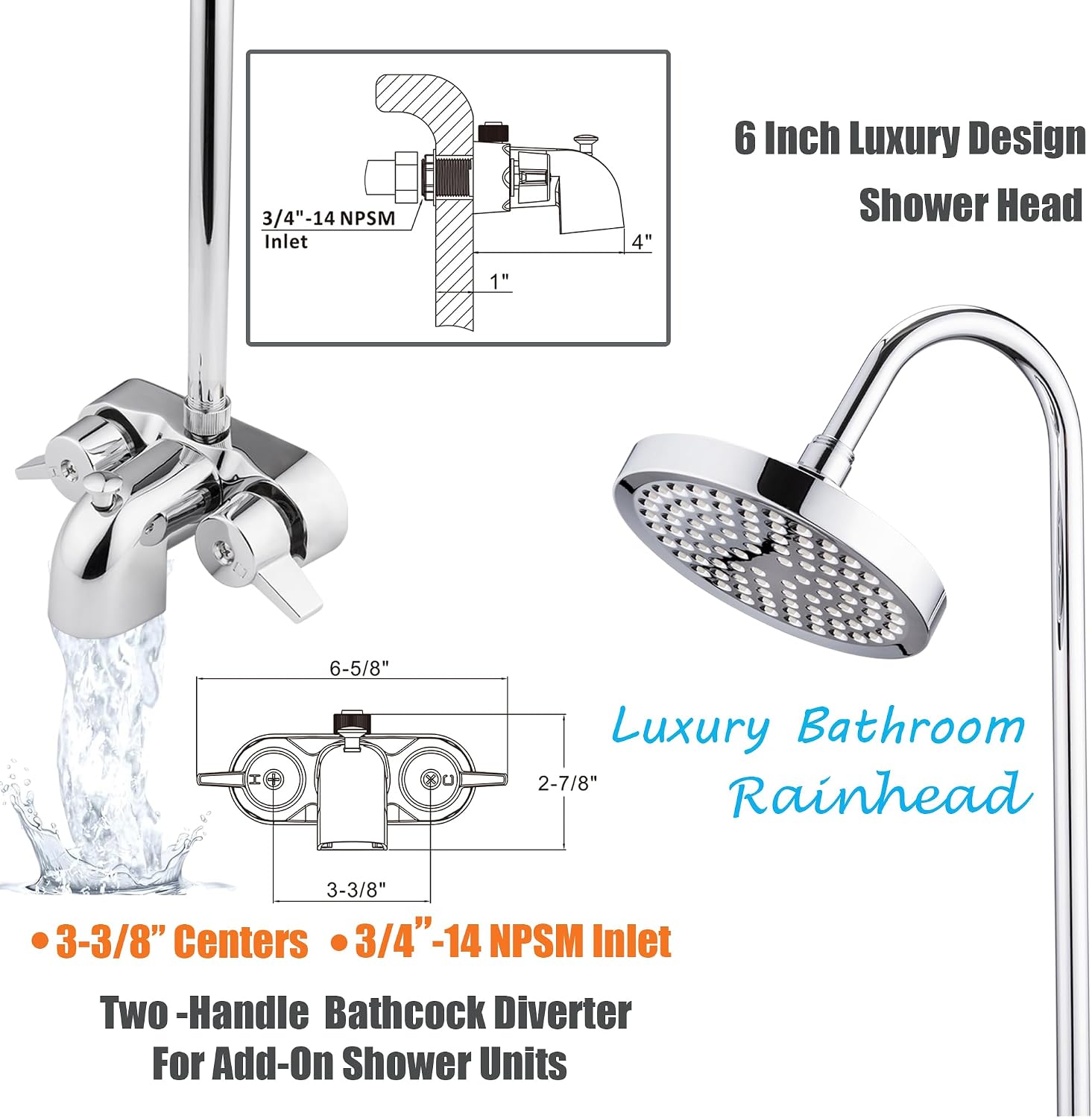 Clawfoot Tub Shower Kit, Add On Shower Units With Bathcock Diverter Faucet and 48' X 27' Rectangular Claw foot Tub Shower Curtain Rod Kit,Claw foot Tub Shower Faucet Set,Chrome Plated
