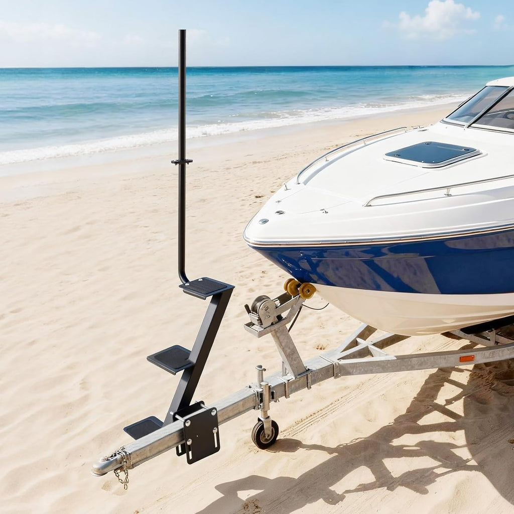VEVOR Boat Trailer Steps, 3-Step, Heavy-Duty Boat Trailer Steps with Handle, Non-Slip Surface, 3 Mounting Angle Options, Carbon Steel Ladder Suitable for 3' x 3'/3' x 5'/4' x 4' Frame, Side Mounting