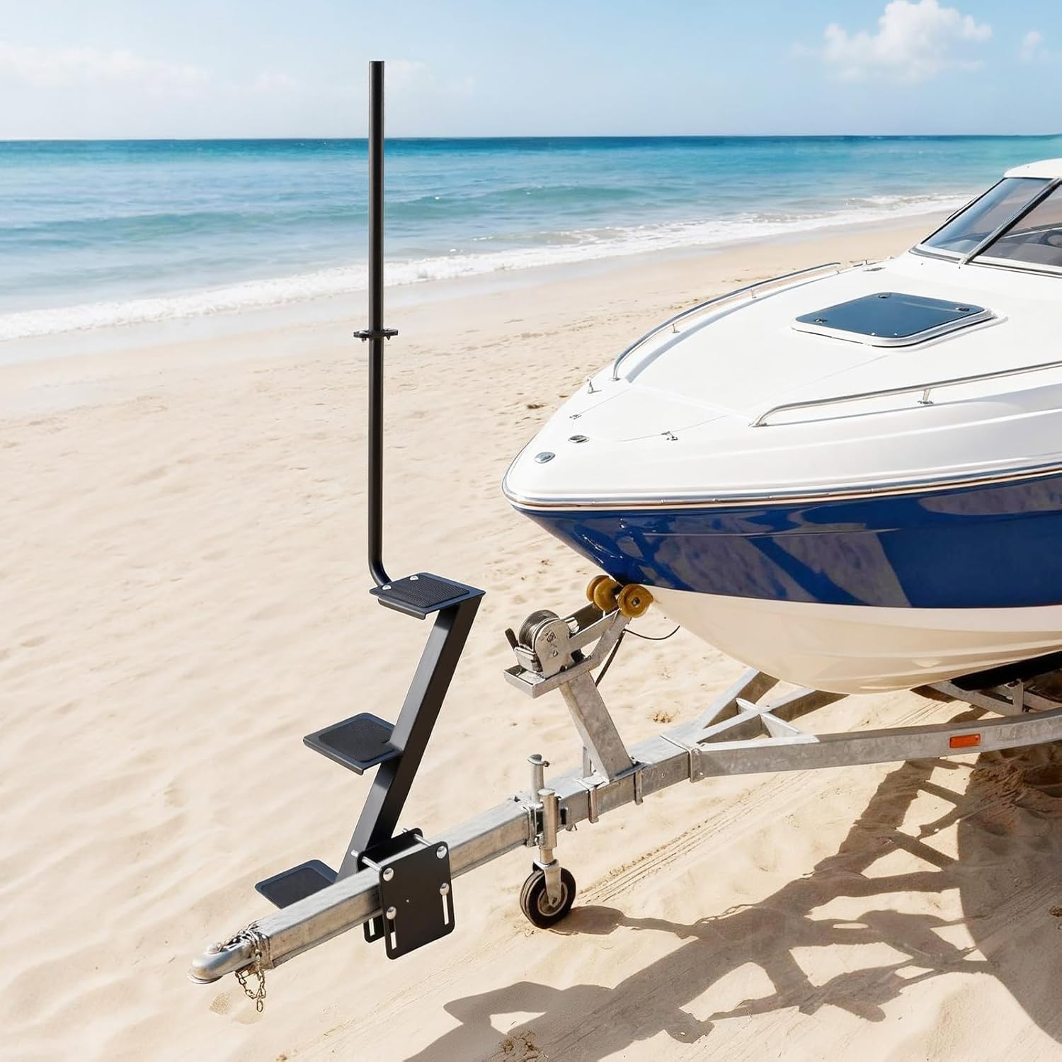 VEVOR Boat Trailer Steps, 3-Step, Heavy-Duty Boat Trailer Steps with Handle, Non-Slip Surface, 3 Mounting Angle Options, Carbon Steel Ladder Suitable for 3' x 3'/3' x 5'/4' x 4' Frame, Side Mounting