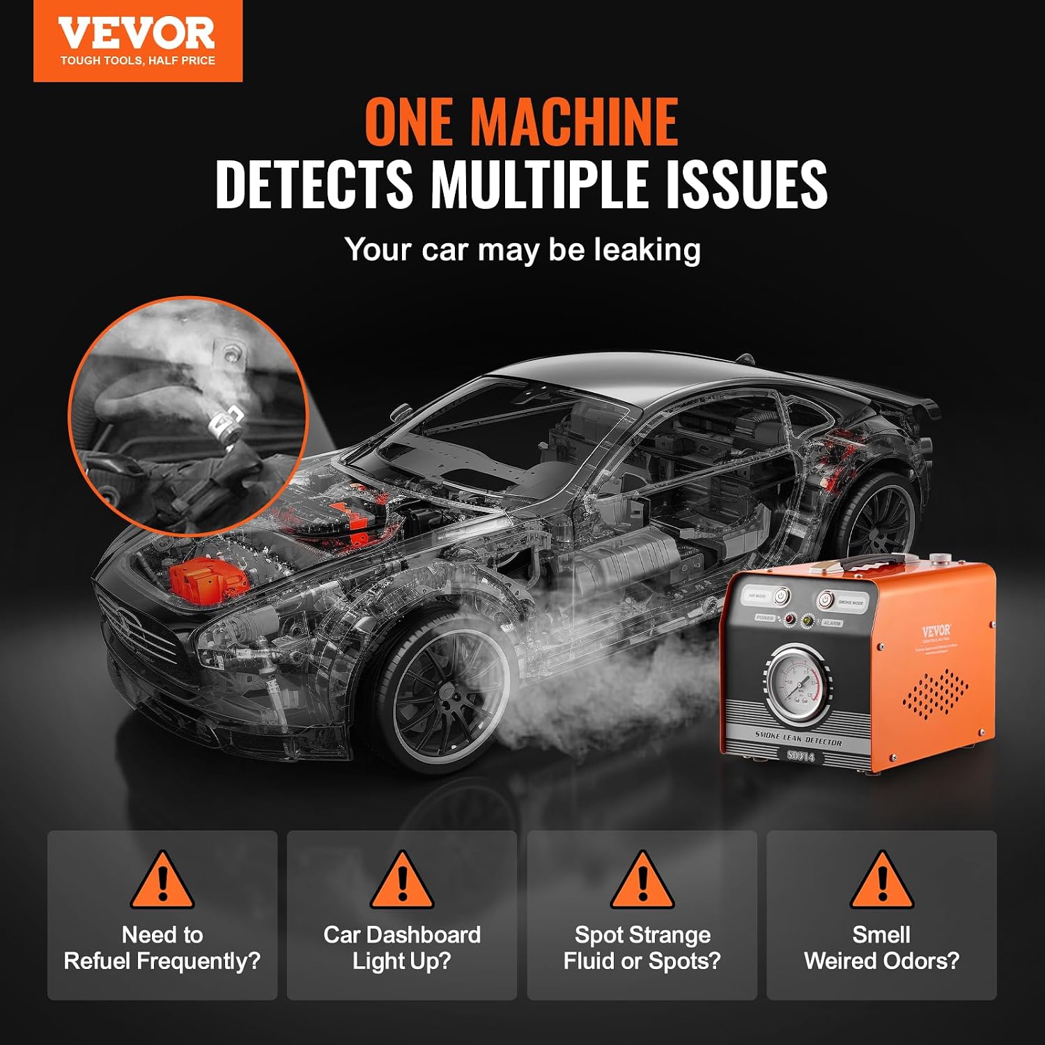 VEVOR Automotive Smoke Machine Leak Detector, EVAP Smoke Machine Leak Tester with Built-in Air Pump & Pressure Gauge, Dual-Mode Diagnostic Leak Detector for Vacuum, Fuel, Pipeline System Testing
