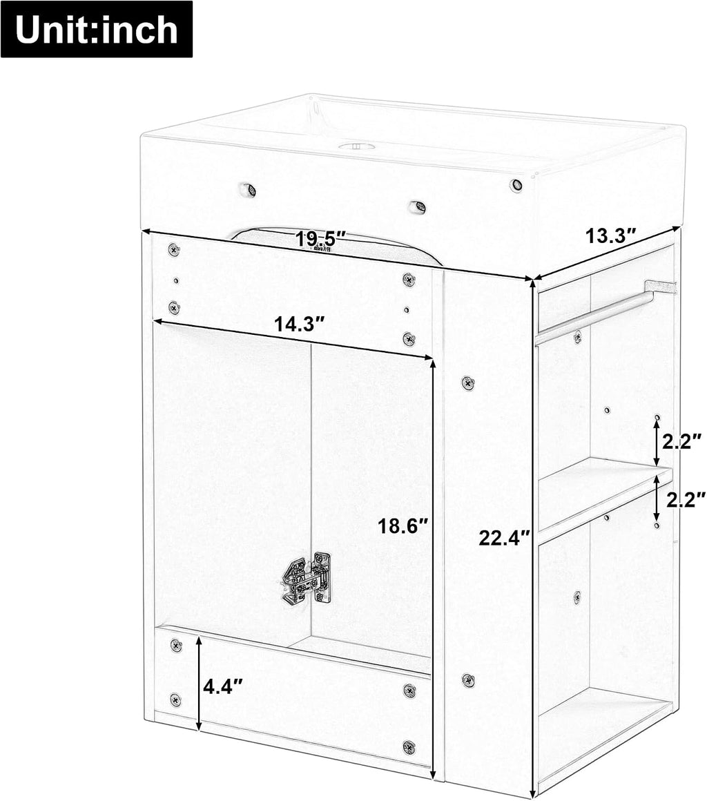 20-inch Bathroom Vanity with Sink Combo, Wall-Mounted Single Storage Cabinet with One Cabinet & Left 2-Tier Storage Shelves, Wooden Vanity with Ceramic Basin for Bathroom, Green