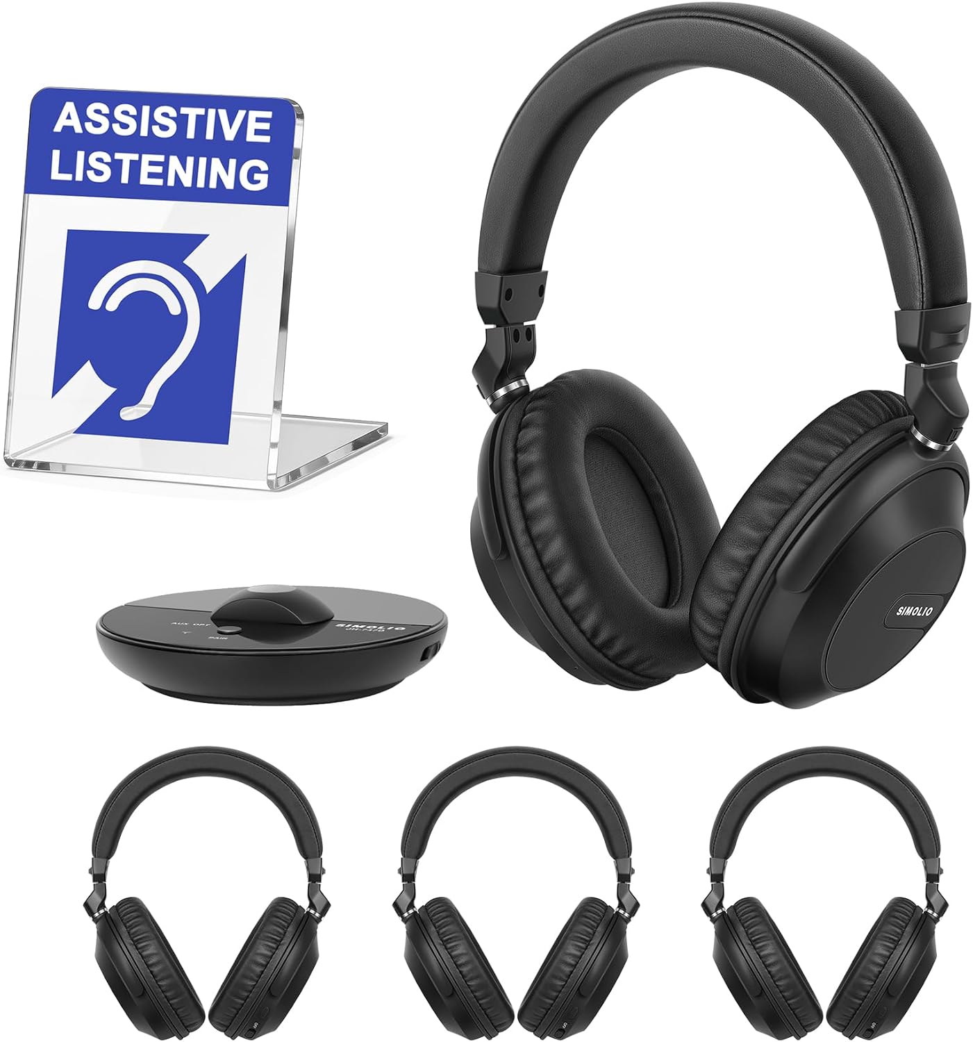 SIMOLIO Bluetooth Wireless TV Headphones with Clear & Loud Sound - Wireless Group Listening Headphones & Transmitter for Parties, Silent Discos, Church, Low latency TV - Multiple Rechargeable Headsets