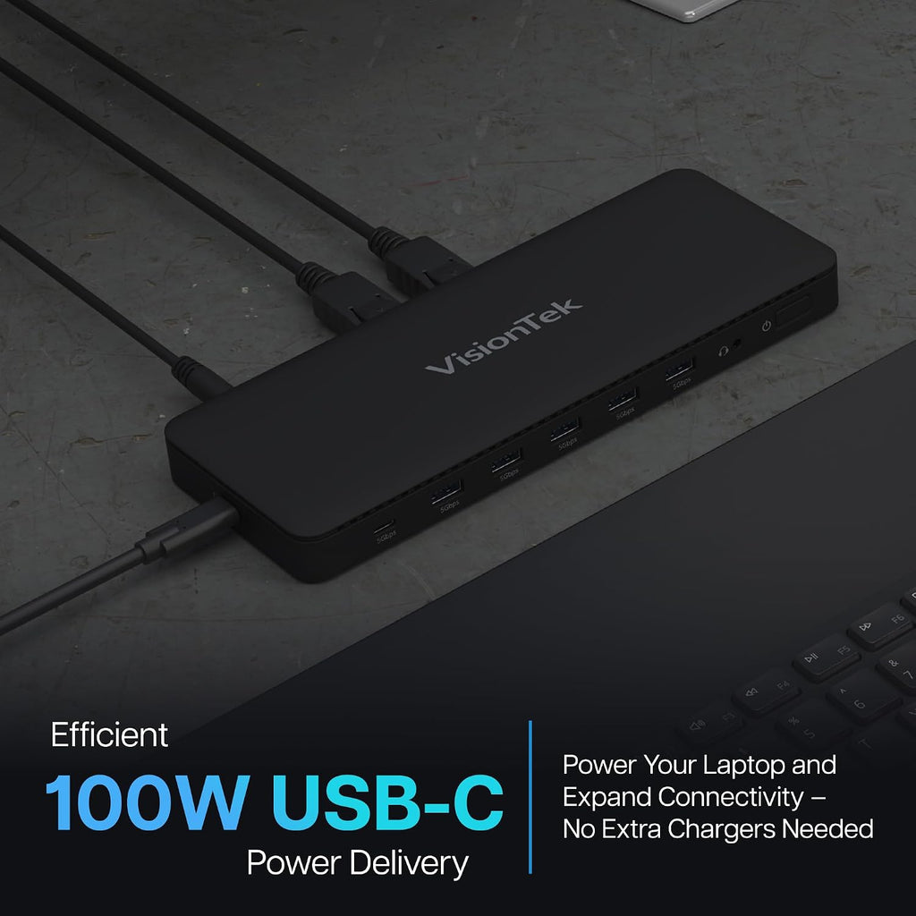 VisionTek VT4600DL Universal Dual 4K Docking Station 100W Charging (USB-A, USB-C)