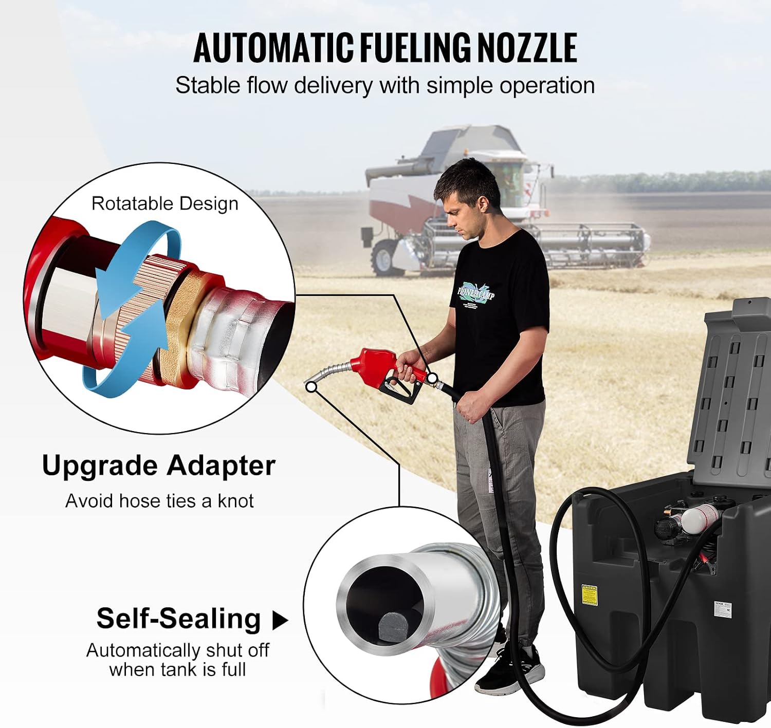 VEVOR Portable Diesel Tank, 116 Gallon, Black | 10 GPM Flow Rate, 12V Electric Transfer Pump, 13.1ft Rubber Hose, PE Transfer Tank