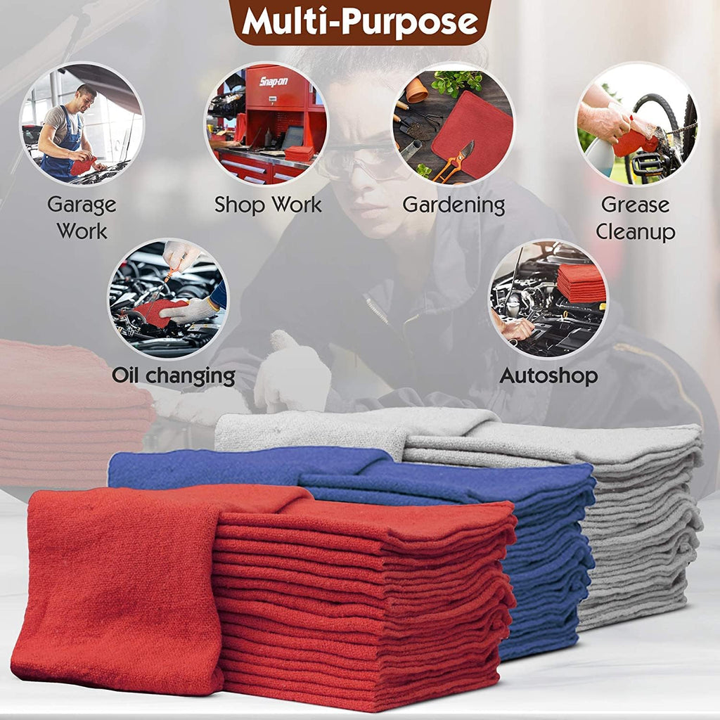 Nabob Wipers Auto Mechanic Shop Towels 500 Pack Bulk Shop Rags 100% Cotton Size 14'x14' Commercial Grade (500 Pack, Red)