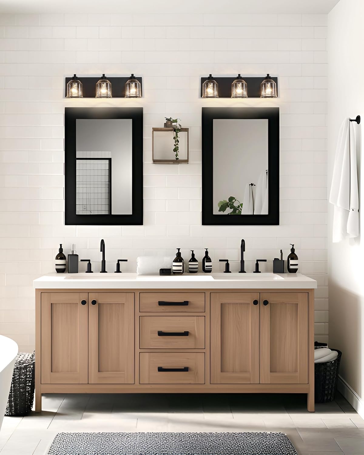 3-Light Bathroom Vanity Light Large 23', Farmhouse Rustic Vanity Lights for Bathroom, Black Bathroom Light Fixtures Over Mirror with Bubble Glass Shades, Metal Wall Sconce Home Decor