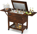 Moccha 54-Quart Rolling Cooler Cart - Wooden Rolling Ice Chest Cooler Cart w/ 2 Drop Leaf Tables, Bottle Opener, Pine Wood Outdoor Beverage Cooler, Patio Cooler on Wheels for Parties Yard Pool Deck