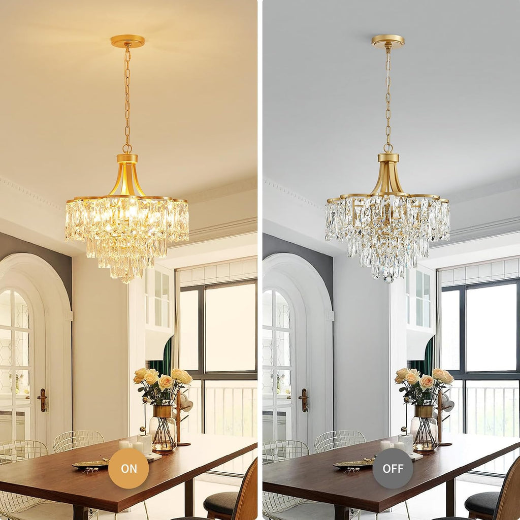 WUZUPS Crystal Chandelier Pendant Ceiling Light Modern Lighting Fixture for Bedroom Hallway Entry Kitchen Bathroom, H 21.1' x W 19.3', E12 Base, Gold