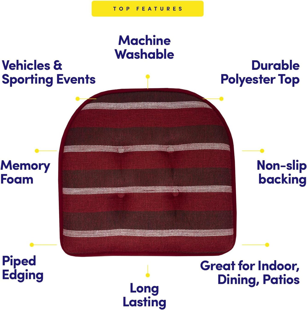 Sweet Home Collection Chair Cushion Memory Foam Pads Tufted Slip Non Skid Rubber Back U-Shaped 17' x 16' Seat Cover, 12 Count (Pack of 1), Bradford Burgundy