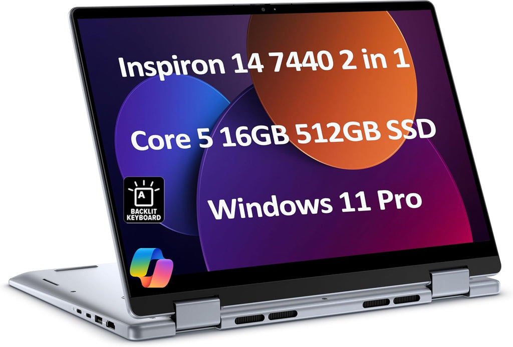 Dell Inspiron 14 7440 2-in-1 Laptop (14' FHD+ Touchscreen, Intel Core 5 120U (> i7-1355U), 16GB DDR5, 512GB SSD), for Creator, Designer, 10-Hr Long Battery Life, Backlit, Win 11 Pro (Renewed)