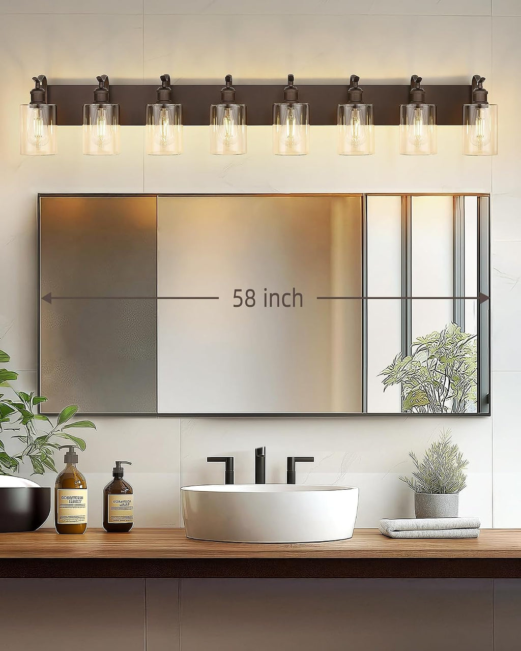 Bathroom Vanity Light Fixtures 8-Light Clear Glass Modern Wall Mounted Over Mirror Oil Rubbed Bronze - VL01ORB-8