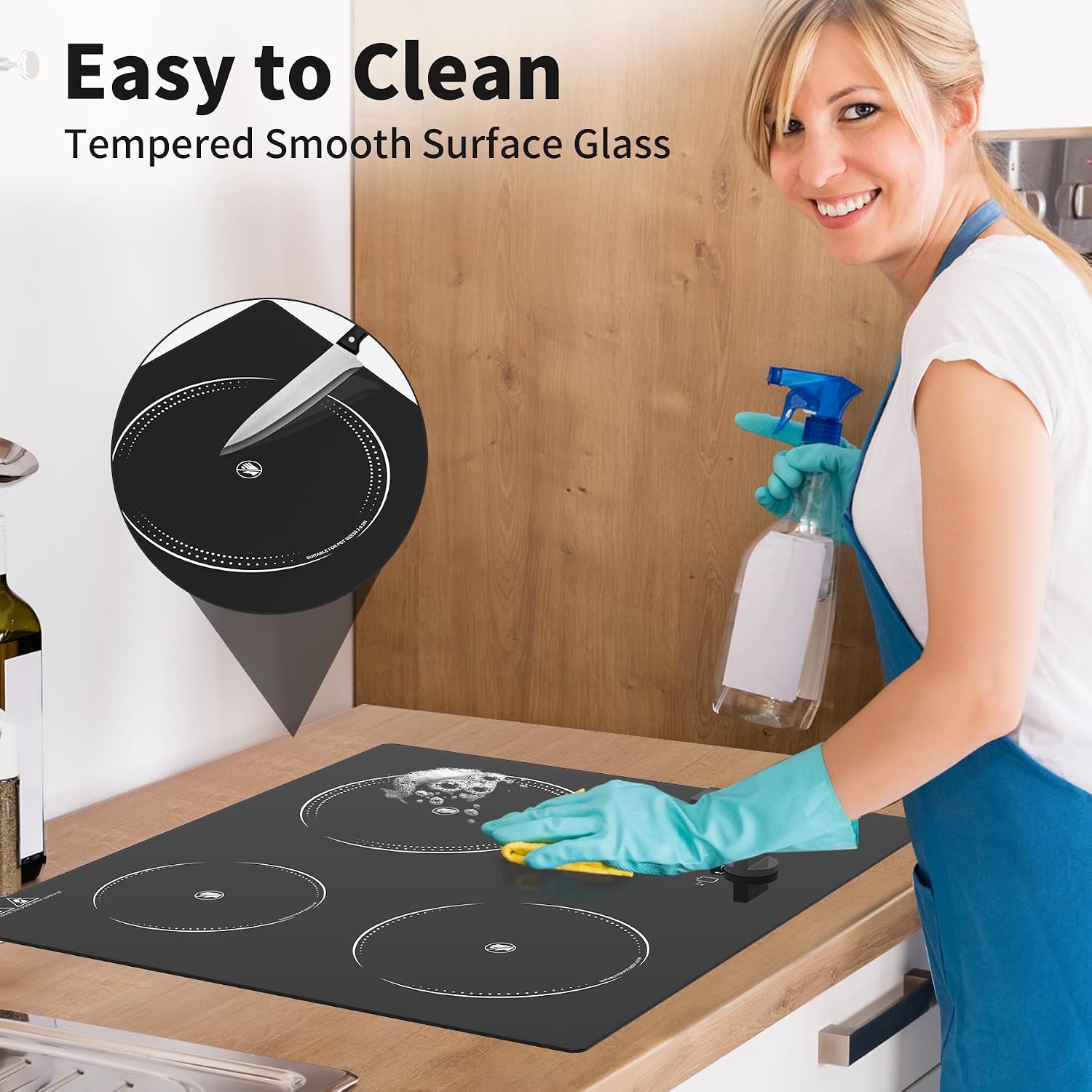 GIHETKUT Electric Cooktop, 220V 5000W Stove Top, 9 Power Levels, Kids Lock & Timer, Hot Surface Indicator, Overheat Protection,knob and touch control 3 Burner Electric cooktop