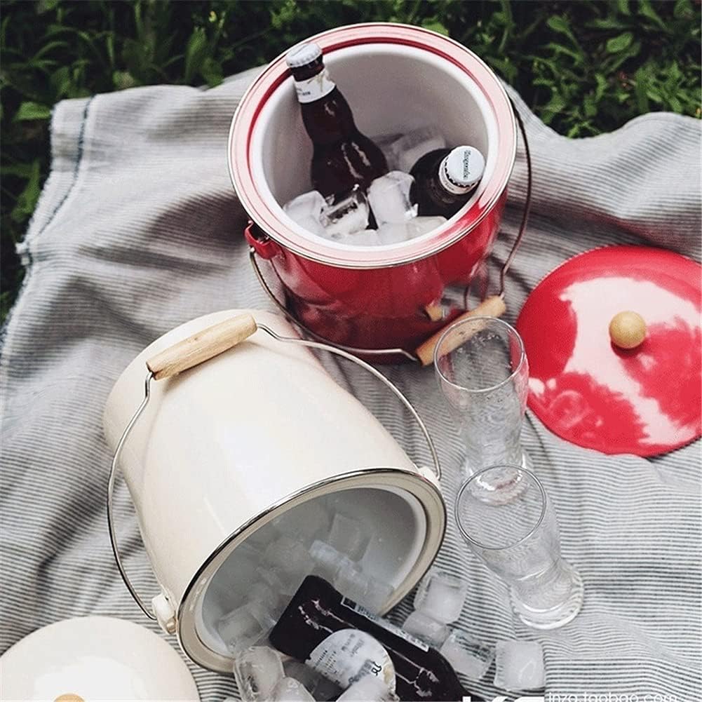 ice bucket, Thickened Storage Bucket Household Beer and Beverage Ice Bucket Double Layer with Lid to Keep Cold (Color : White) (Red)