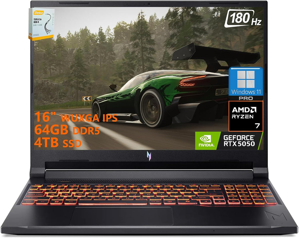 acer Nitro V 16 AI Gaming Laptop | 16' WUXGA IPS 180Hz | AMD 8-Core Ryzen 7 260 | 64GB DDR5 4TB SSD | GeForce RTX 5050 8GB DLSS4 (Up to 440 AI Tops) | Backlit Keyboard Win11 Pro w/DLCA Accessory