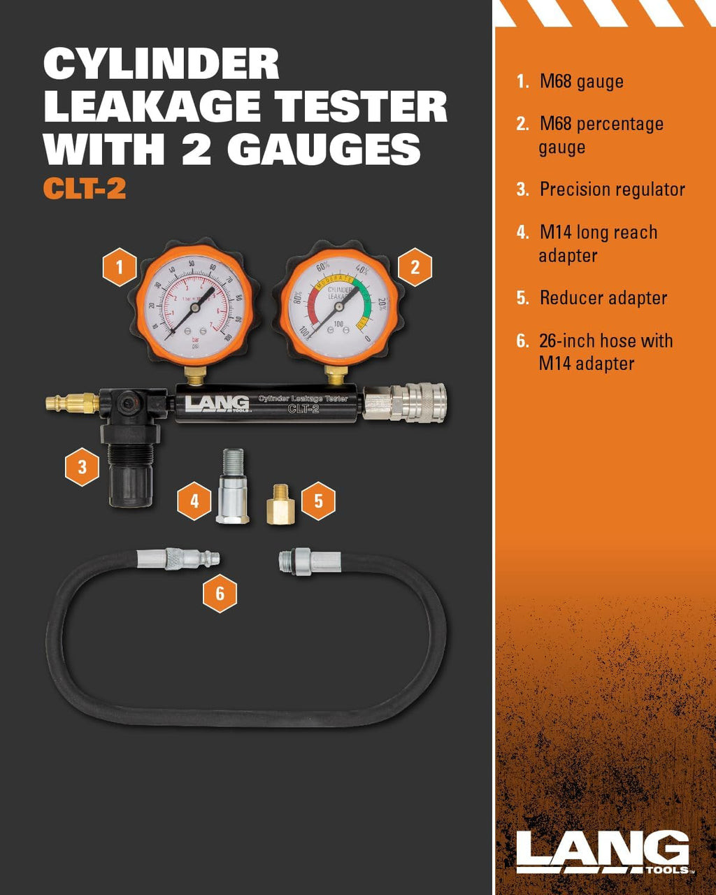 Lang Tools CLT-2 100 PSI Cylinder Leakage Tester with 2 Gauges, One Size