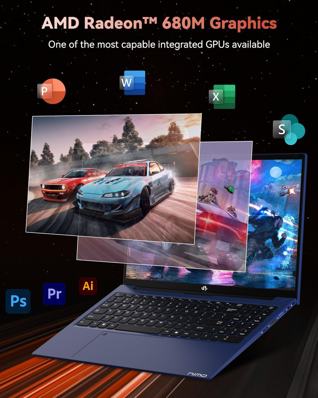 NIMO 15.6' IPS FHD-Business-Laptop, 8 Cores AMD Ryzen 7 Pro 6850U 32GB RAM 1TB SSD (Beat i7-1360P Up to 4.7GHz) Radeon 680M 100W Fast PD Backlit Keyboard for Content Creators & Student 2-Yr Warranty