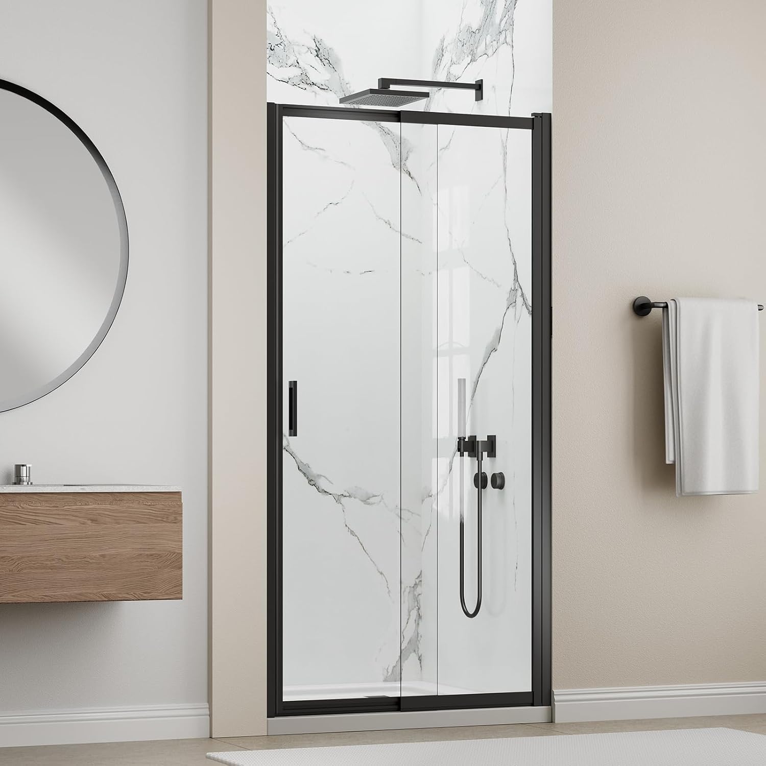 34-37' W x 72' H Pivot Swing Glass Shower Doors, 180° Rotating Retractable Bathroom Shower Door, Frameless Sliding Extended Bypass Shower Door with 3/16'(5mm) Clear SGCC Tempered Glass Matte Black
