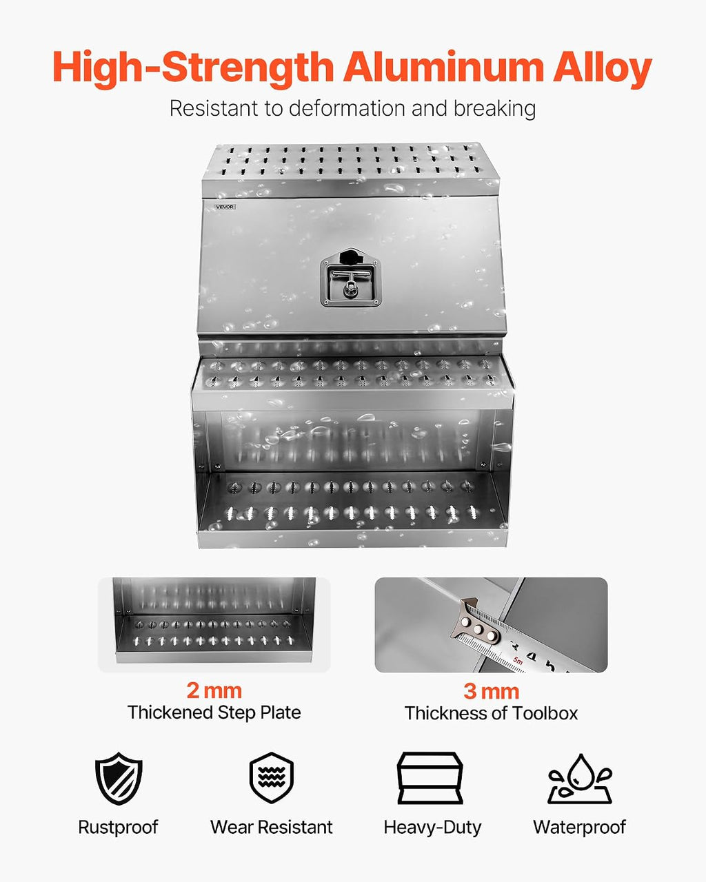 VEVOR Semi-Truck Step Tool Box, 24' x 27.5' x 25.4' Heavy Duty Aluminum Toolbox Side Mount, Waterproof Side Storage Saddle Step Box with T-Handle Lock & Keys for Semi Trucks, Flatbed Trailers
