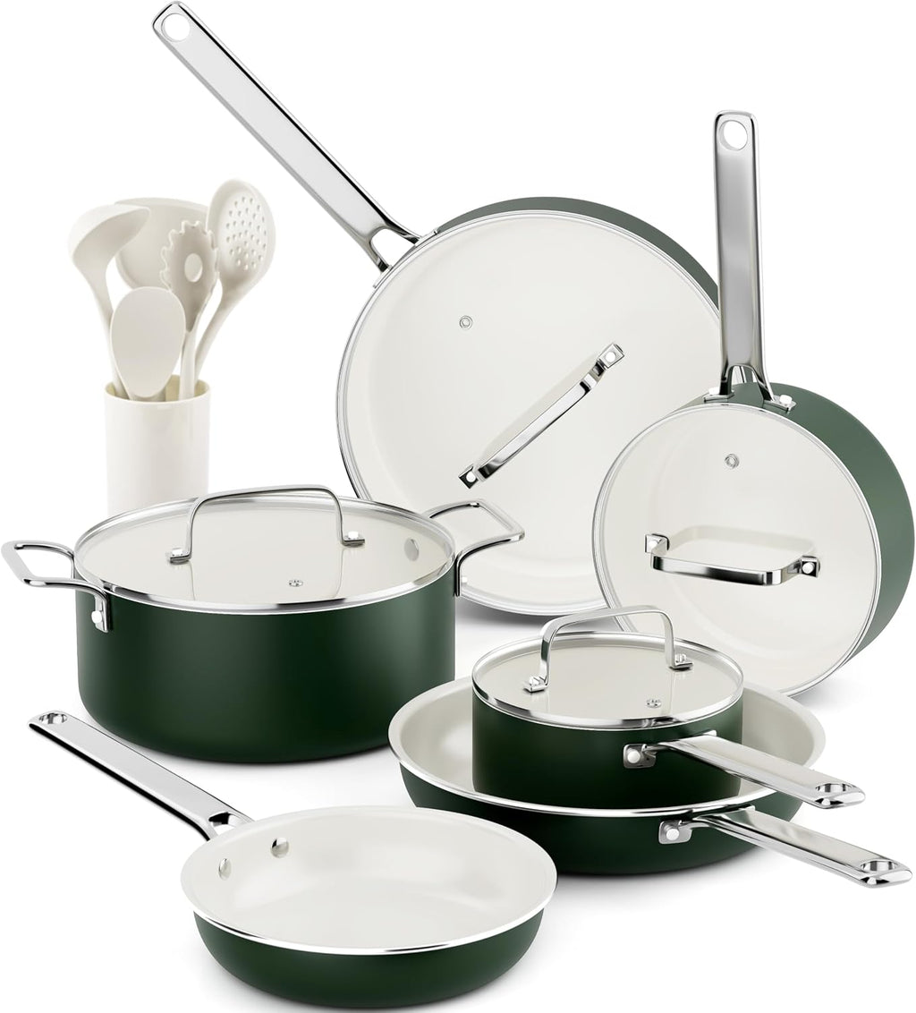 Pots and Pans Set - Nonstick Creamic Kitchen Cookware Sets Non Toxic Cookware Set With Dutch Oven, Frying Pan, Saucepan, Sauté Pan, Cooking Utensils Set, Pots and Pans for Cooking Set Gifts