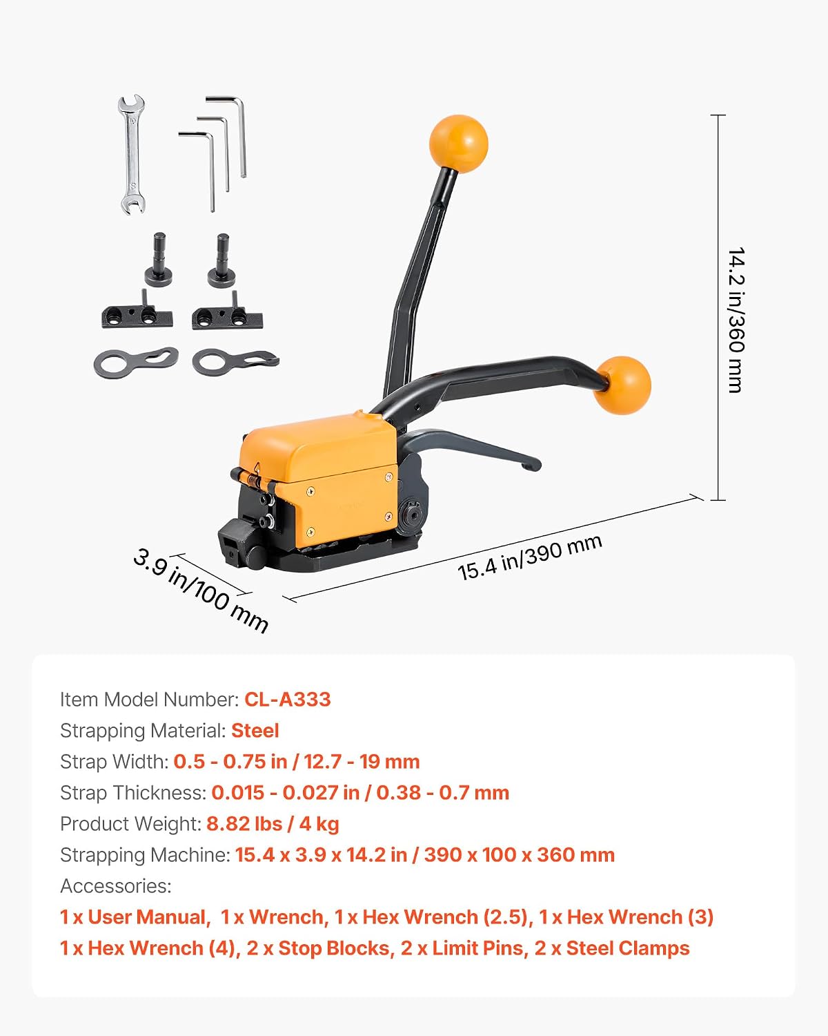 VEVOR Banding Strapping Kit, Heavy Duty A3 Steel Banding Sealer Tool with Adjustable Width, Manual Metal Pallet Packaging Strapping Kit for Warehouse, Transportation, Industrial Bundling, Home Use