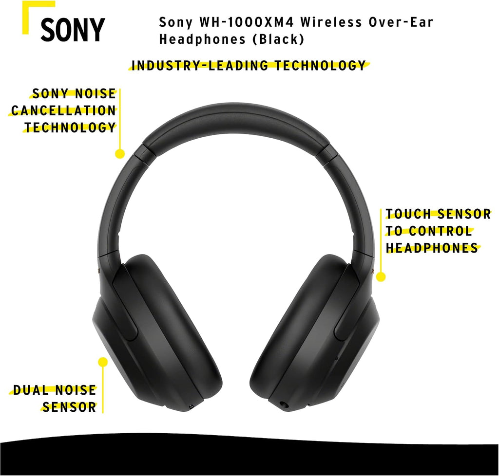 Sony WH-1000XM4 Wireless Bluetooth Noise Canceling Over-Ear Headphones (Black) Bundle with 10000mAh Ultra-Portable LED Display Wireless Quick Charge Battery Bank (2 Items)