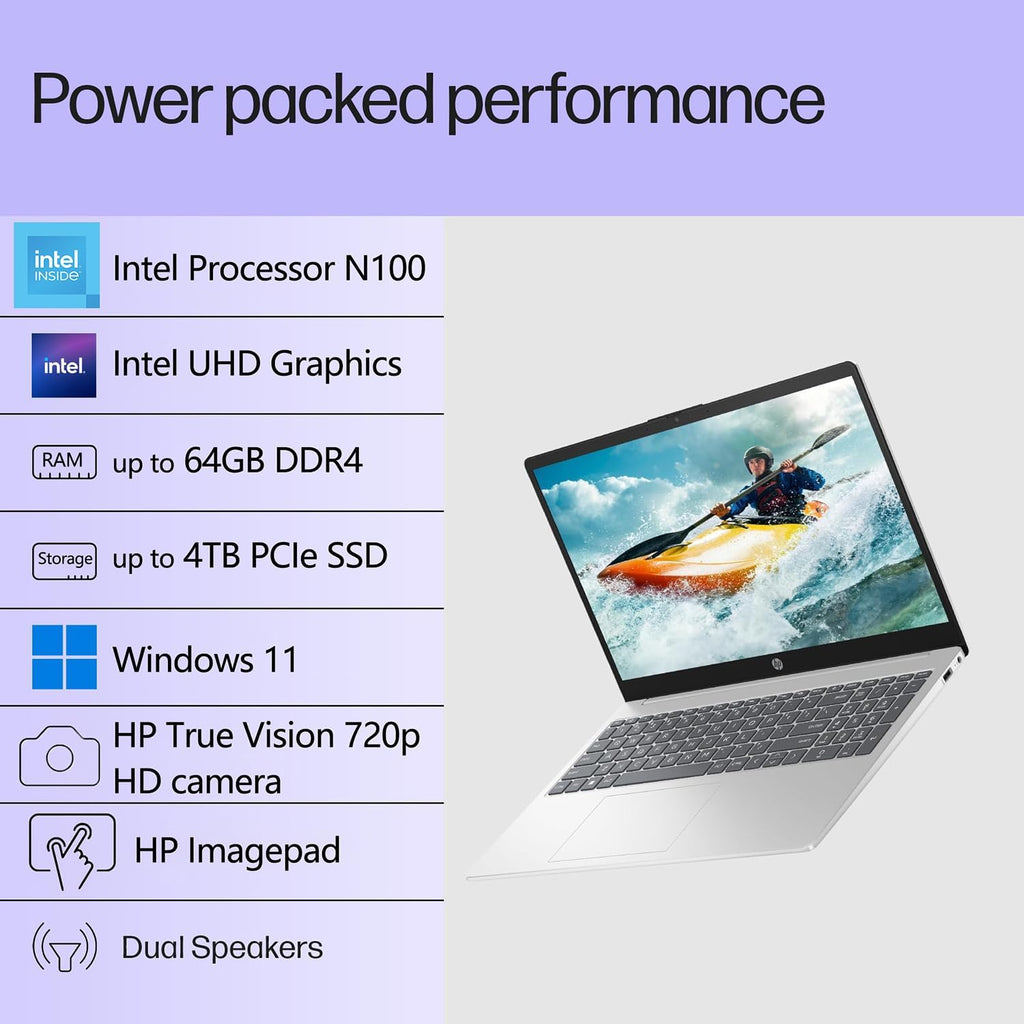 HP Pavilion 15' 2026 AI-Ready Laptop, Intel 4-Core N100, 32GB RAM, 1TB SSD, FHD Display, Numeric Keypad, Long Battery, Lightweight, Microsoft Office 365, Platinum White, Windows 11 Home, Type C RJ45
