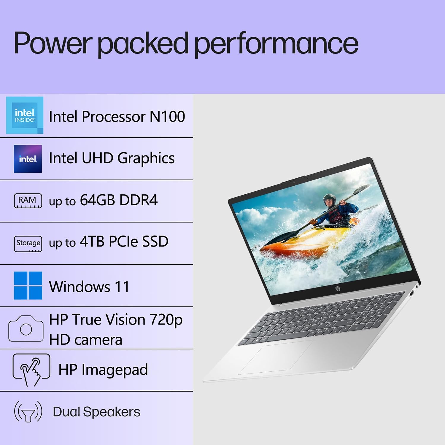 HP Pavilion 15' 2026 AI-Ready Laptop, Intel 4-Core N100, 16GB RAM, 512GB SSD, FHD Display, Numeric Keypad, Long Battery, Lightweight, Microsoft Office 365, Platinum White, Windows 11 Home, Type C RJ45