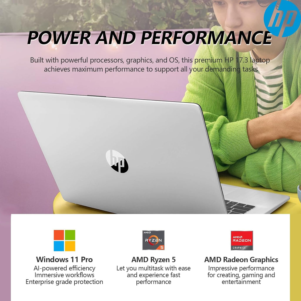HP 17.3 Touch Screen Laptop PC, 17 Inch Laptop Touchscreen, AMD Ryzen 5(6-Core), 8GB RAM 512GB SSD, Windows 11 Pro, 10-Key Number Pad