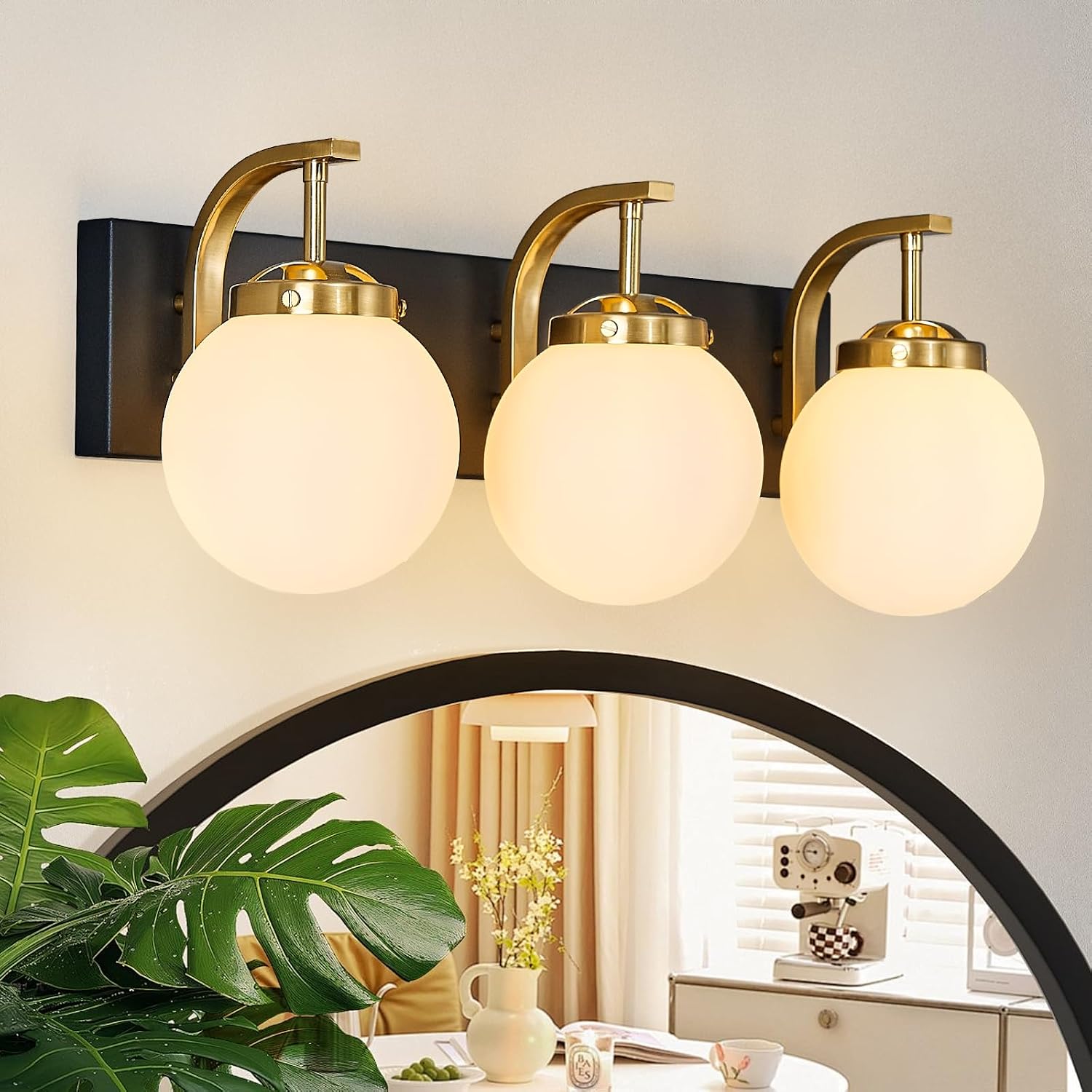 Bathroom Vanity Light Fixtures Over Mirror Modern Sand Black Gold 3 Lights Wall Sconce Vanity Light for Bathroom Lighting