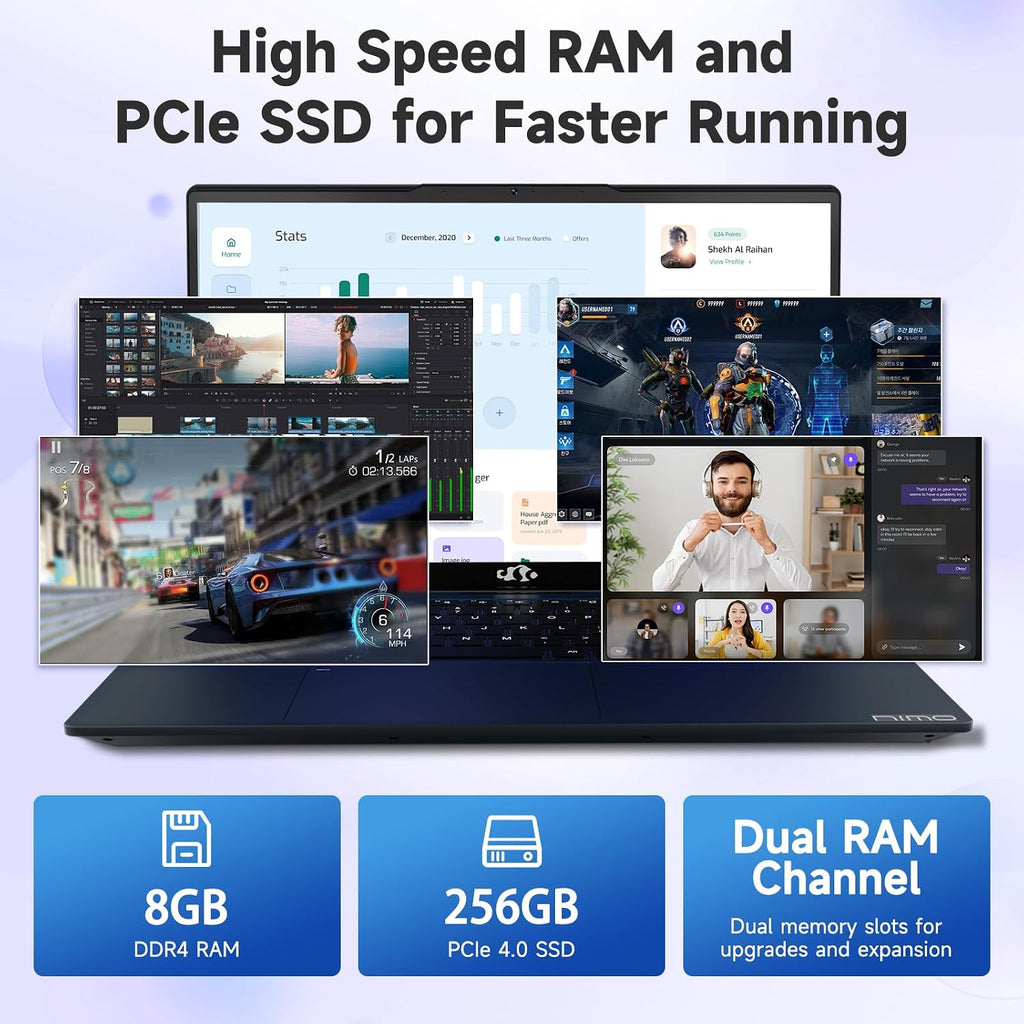 NIMO 15.6' FHD IPS Student-Laptop-Computer - Intel Core i3-1215U(Beat i5-1135G7, 6 Cores Up to 4.4GHz), 8GB RAM 256GB SSD, 65W Type-C, 2 Years Warranty, Fingerprint, Backlit Keyboard, Wi-Fi 6, BT5.2