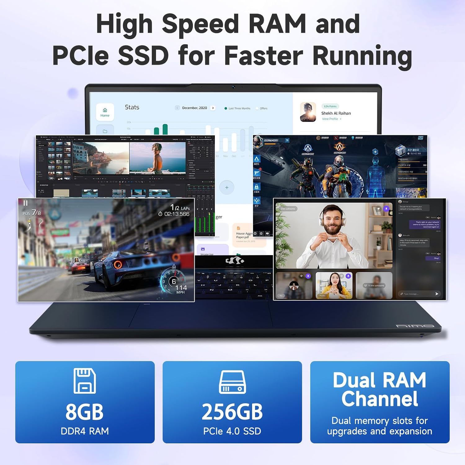 NIMO 15.6' FHD IPS Student-Laptop-Computer - Intel Core i3-1215U(Beat i5-1135G7, 6 Cores Up to 4.4GHz), 8GB RAM 256GB SSD, 65W Type-C, 2 Years Warranty, Fingerprint, Backlit Keyboard, Wi-Fi 6, BT5.2