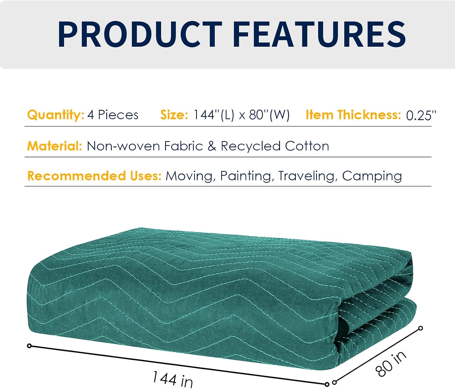 Moving Blankets 4 Pack, Double Extra Large 144'x80' Heavy Duty Quilted Packing Blankets for Moving, Shipping & Storage, Professional Furniture Pads -Green & Gray