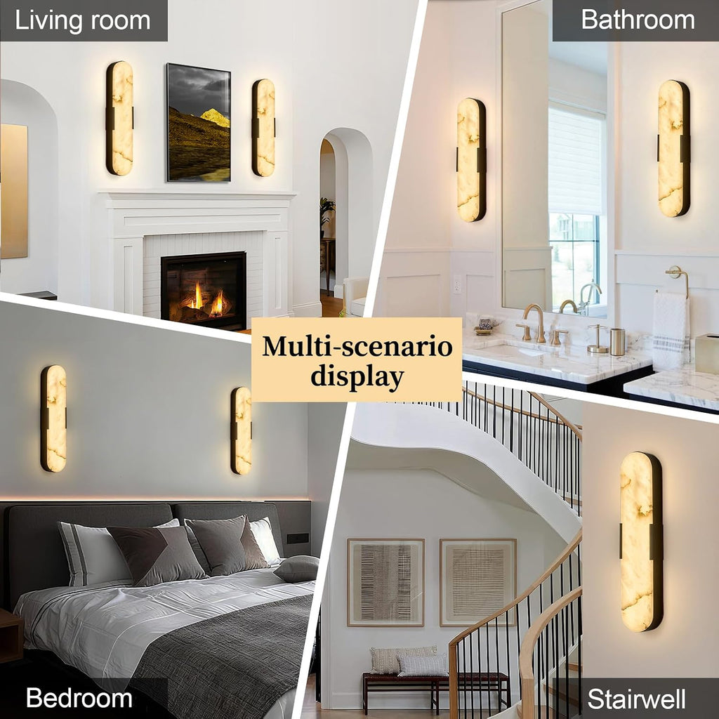 Alabaster Wall Sconces 20' LED Tunable 3000K~6000K Bathroom Vanity Wall Lights Vintage Natural Marble Wall Lamp Black Alabaster Wall Lighting Fixtures for Bedroom Hallway Living Room
