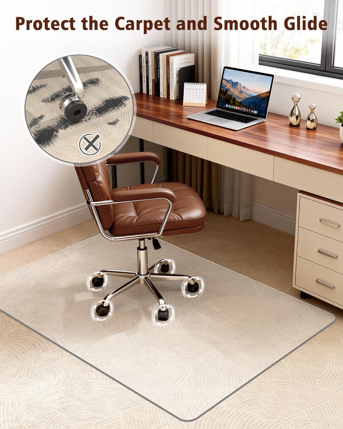Soimeat Hard Frosted Office Chair Mat for High Pile Carpet and Hardwood Floor, 45' x 53' Anti-Slip Computer Rolling Chair Mat, Heavy Duty Chair Pad Under Desk Carpeted Floor Protector for Home, 2 PCS