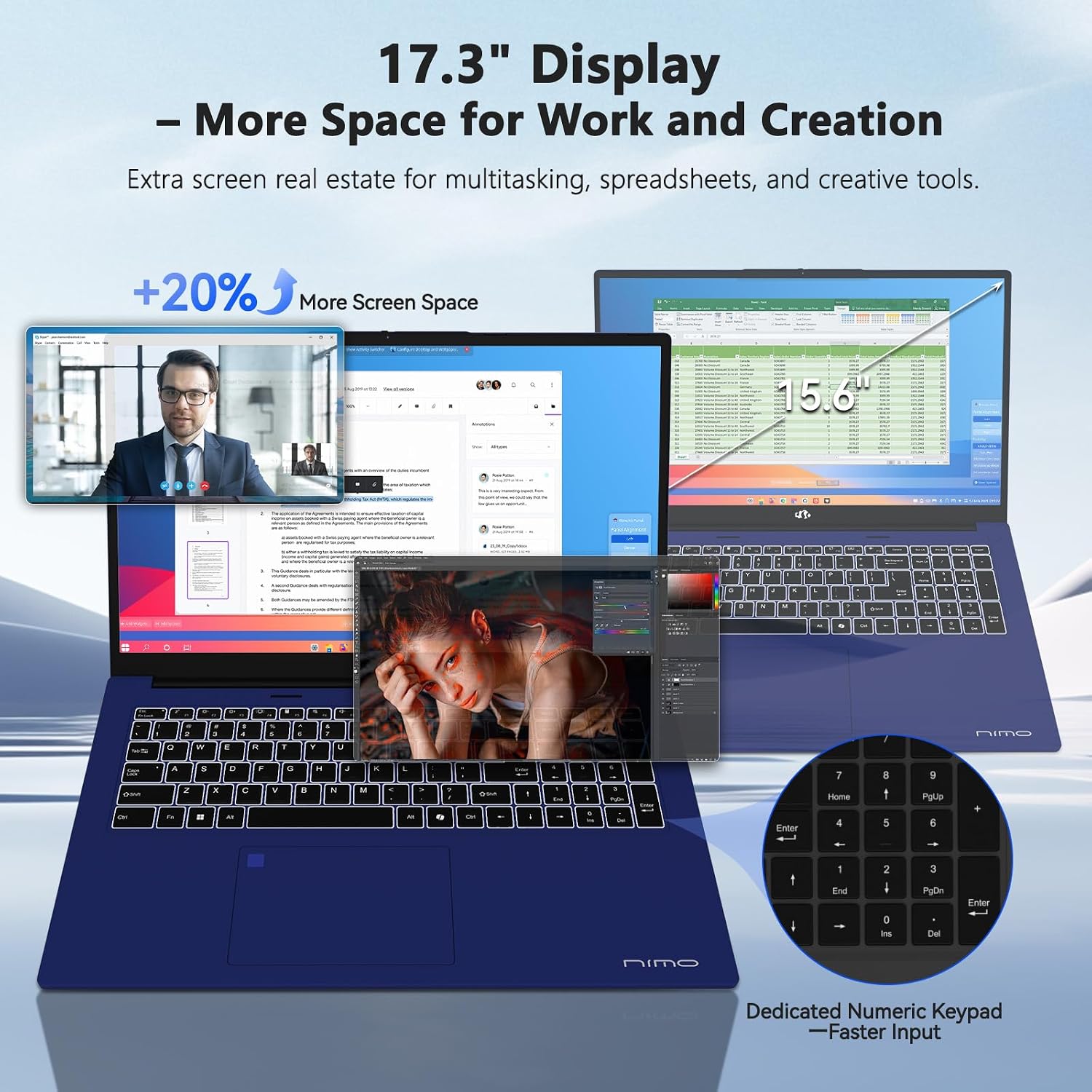 NIMO 17.3' AI Laptop, AMD Ryzen AI 9 HX 370(50 Tops NPU), Radeon 890M, 64GB DDR5 RAM 4TB SSD, 144Hz, PD 100W USB-C 4.0, Copilot+ PC AI Laptop with Wi-Fi 6E for Working Business Student