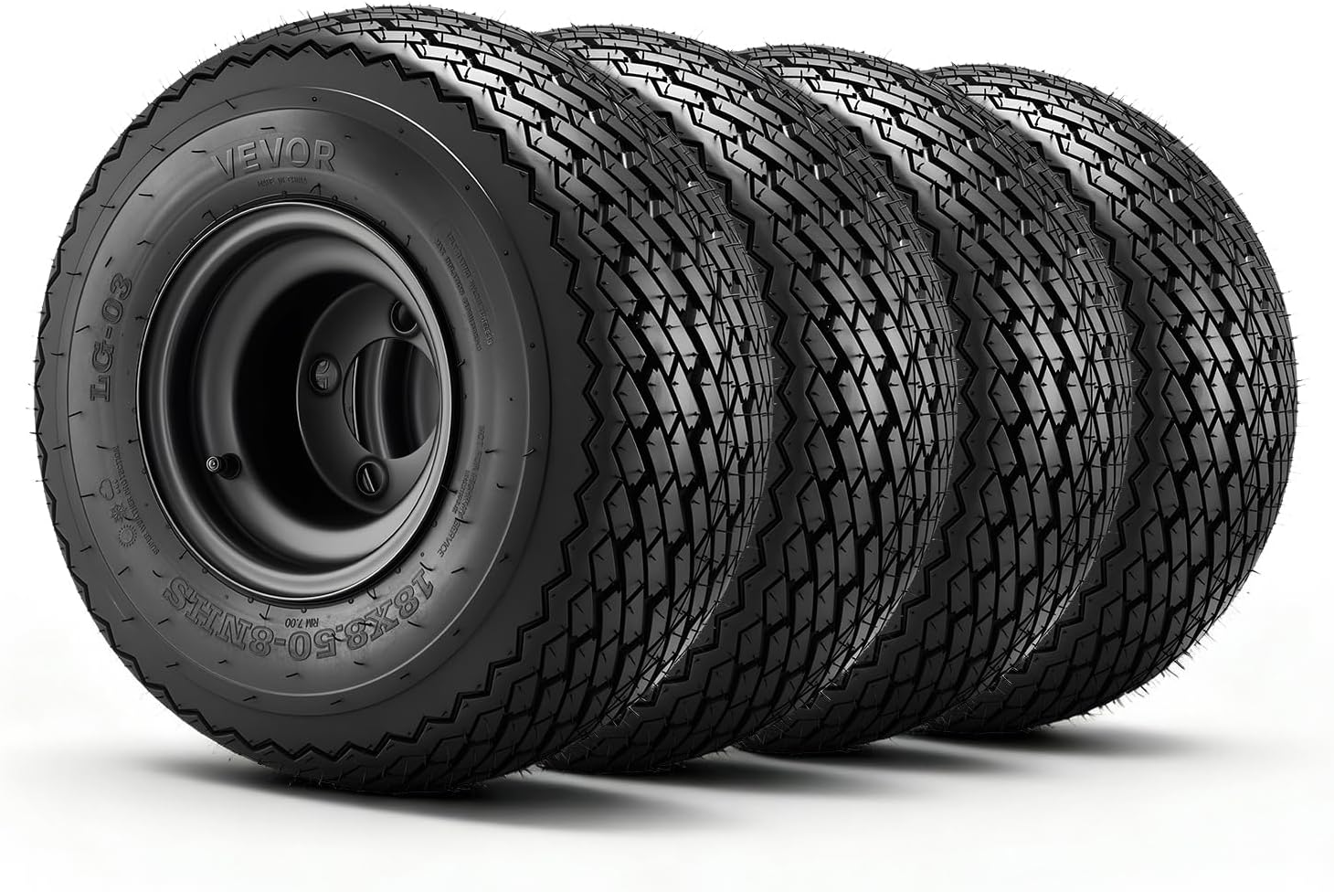 VEVOR Golf Cart Wheels, 8' 18x8.50-8 Black Steel Golf Cart Tires and Wheels Combo (Set of 4) Fit Club Car, EZGO, Yamaha, 4 Ply Rubber 4-Lug Lawn Mower Tires & Rims Assembly, 800 lbs Load, All-Terrain