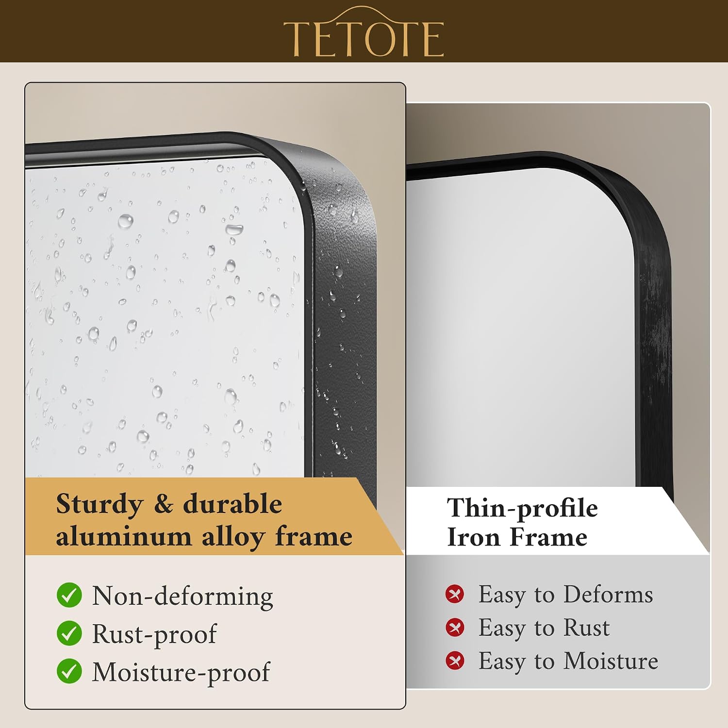 TETOTE Black Framed Mirrors for Bathroom, 36 x 36 Inch Modern Wall Mounted Square Matte Frame Decorative Vanity Mirror for Living Room Entryway