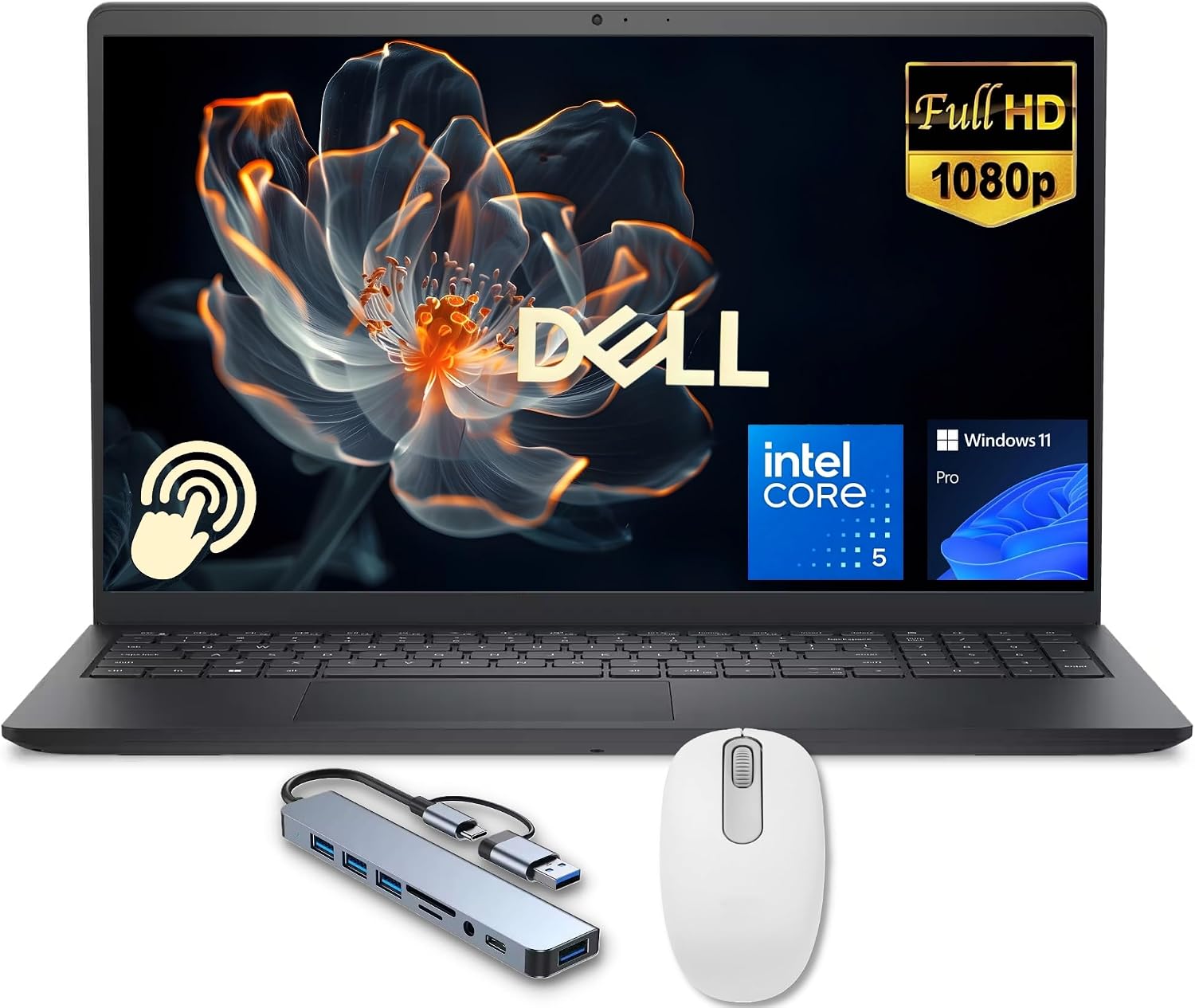 Dell Inspiron 15 FHD Touchscreen Laptop, 13th Intel 10-Core i5-1334U, 16GB RAM, 1TB SSD, Windows 11 Pro, Copilot AI, 8-in-1 HUB & Mouse, 15.6' Business & Student Laptop Computer, Carbon Black