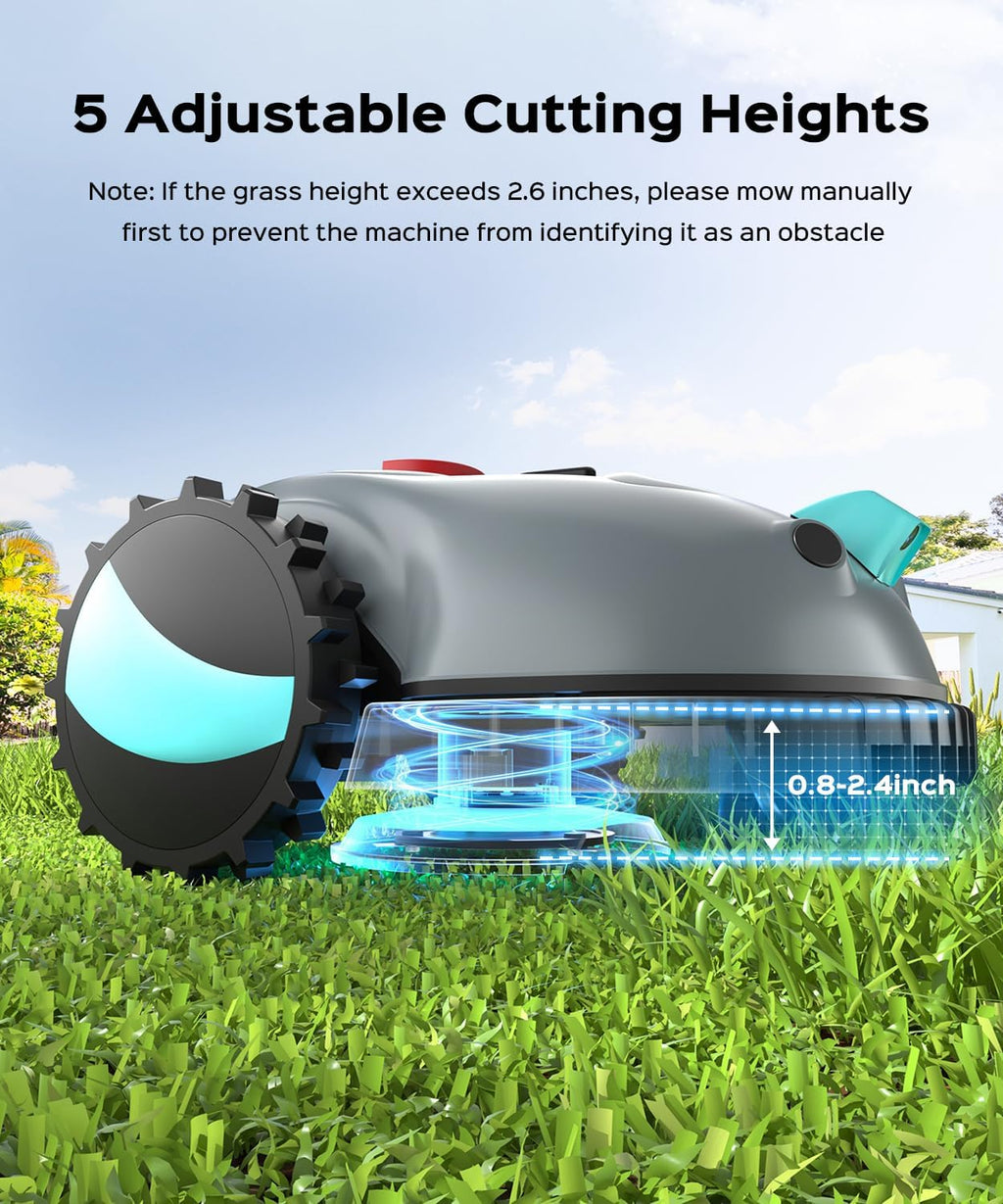 YARDCARE V100 Robotic Lawn Mower with Vision Navigation, Spot Spiral Mowing, Obstacle Avoidance, Adjustable Cutting Height, Low Noise, Ideal for Small Lawns