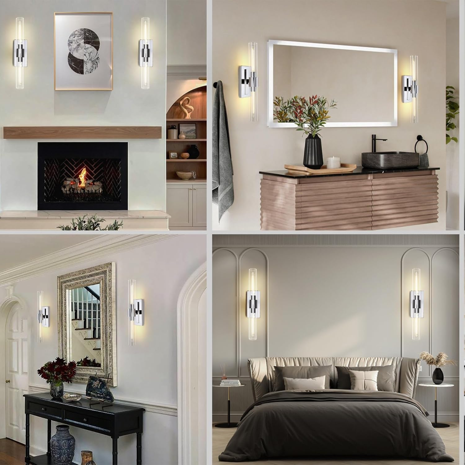 Bathroom Vanity Light Fixtures, Glass Tube Wall Sconces, Brushed Brass Base, Bathroom Wall Lights, Bedroom Bedside Wall Light, Wall Lamp For Dressing Table, Living Room, Hallway, Bulb Included