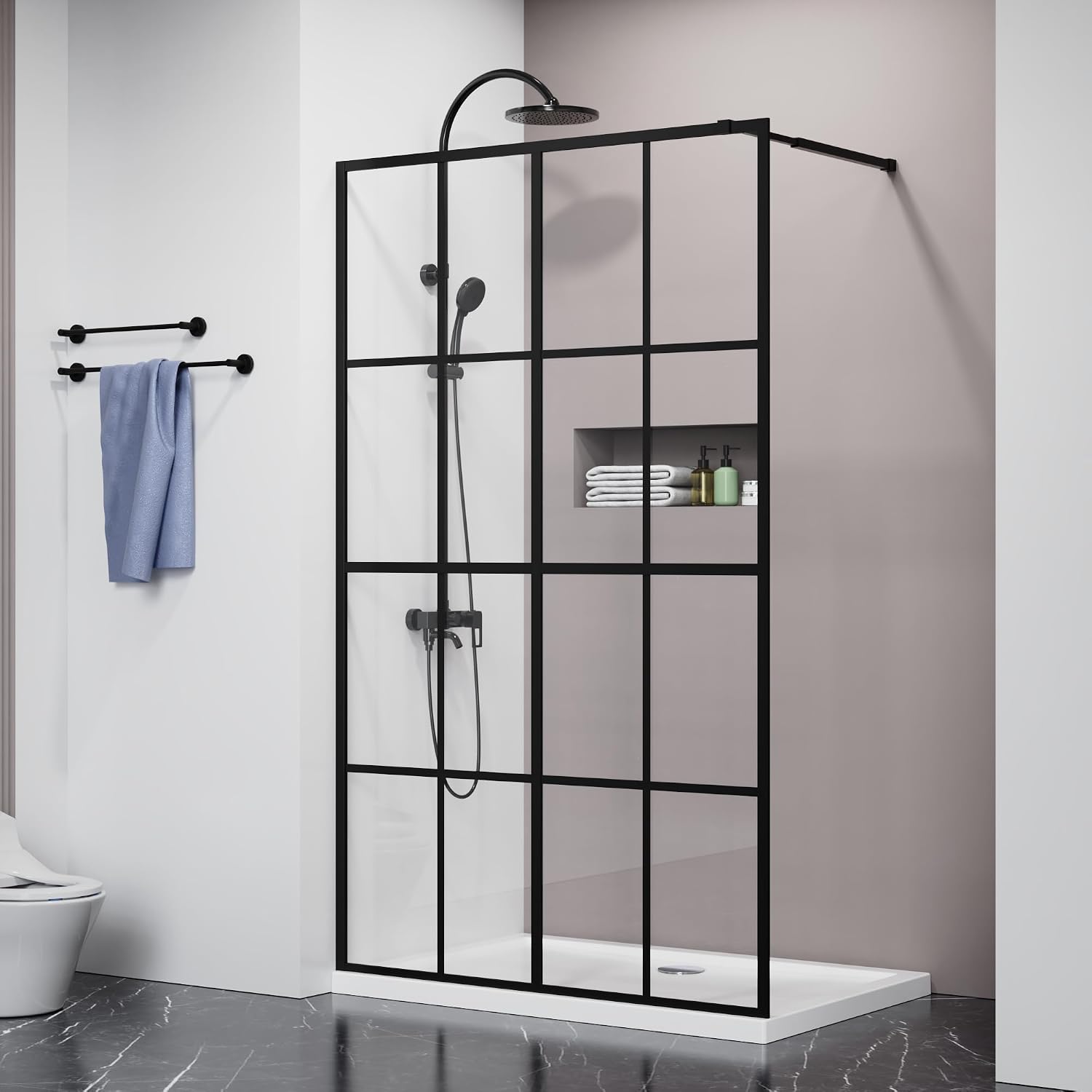 Goodyo 46' X 72' Shower Door Clear Tempered Glass Framed Shower Screen Walk-in Black Finish
