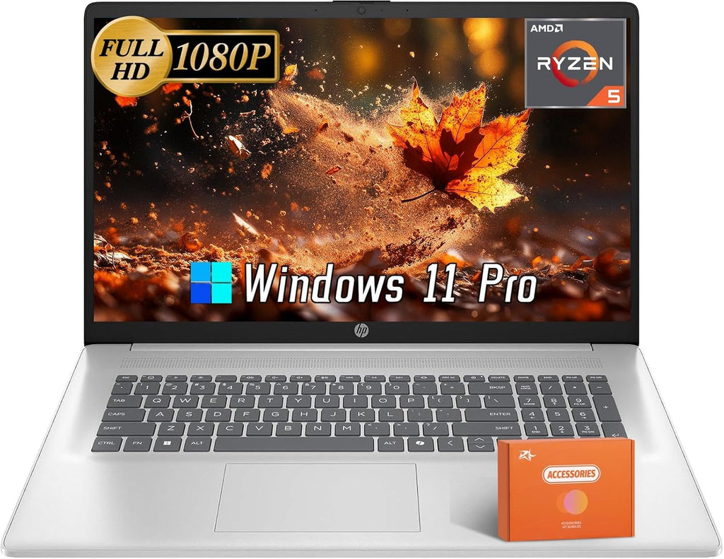 HP 17 inch Laptop, Microsoft Office Lifetime License & Windows 11 Pro, 17.3' FHD Display, AMD Ryzen 5 7430U, 16 GB RAM, 1 TB SSD, AMD Radeon Graphics, Anti-Glare,Wi-Fi 6, w/Accessories