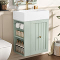 20-inch Bathroom Vanity with Sink Combo, Wall-Mounted Single Storage Cabinet with One Drawer& Left 2-Tier Storage Shelves, Wooden Vanity with Ceramic Basin for Bathroom, Green