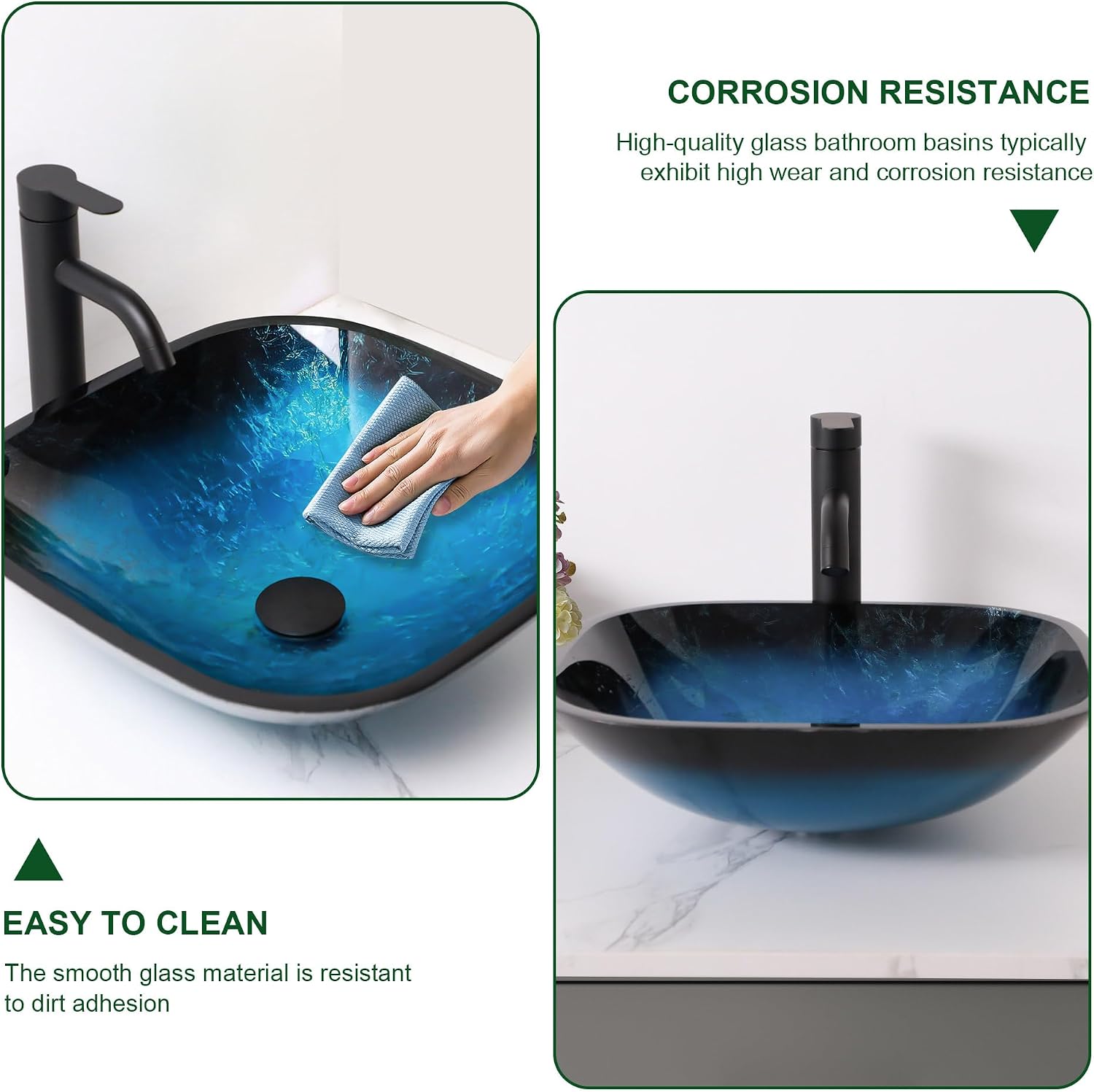 Sarlai Bathroom Vessel Sink Tempered Glass Bowl Square Vessel Sink with Faucet and Pop-up Drain Combo 16-3/4 x 16-3/4 Inch Matte Black Countertop Bathroom Sink Basin